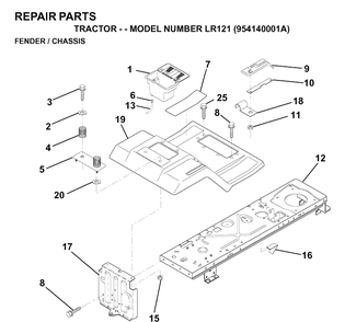 Chassis And Enclosures Diagram and Parts List for LR121 (954140001A)(1997-01) Husqvarna Lawn Tractor