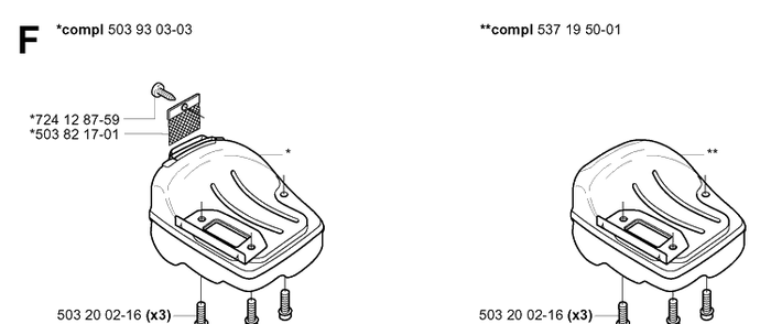 Muffler Diagram and Parts List for 334T 20034400001-20040100000 Husqvarna Chainsaw