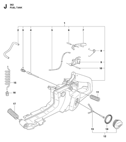 Fuel Tank Diagram and Parts List for 362 2011-02 Husqvarna Chainsaw