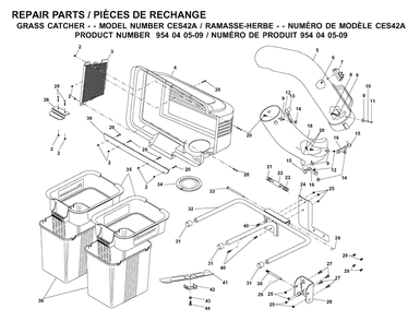 Bagger Diagram and Parts List for C42C (954040509)(2002-05) Husqvarna Lawn Tractor Accessories