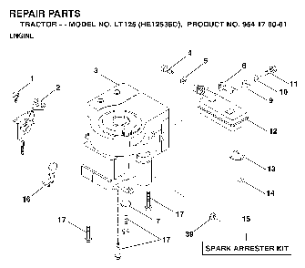 Engine Diagram and Parts List for LT125 (HE12536C, 954170001)(1996-01) Husqvarna Lawn Tractor