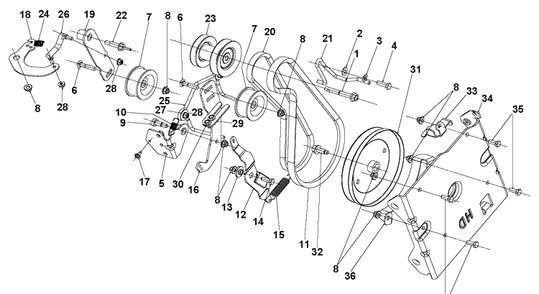 Chassis, Engine And Pulleys 3 Diagram and Parts List for ST424T  Husqvarna Snow Blower