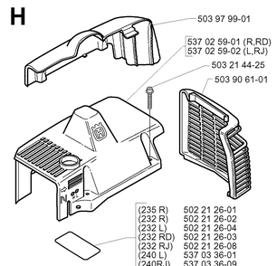 Cylinder Cover Diagram and Parts List for 232RD 20001400001-Current Husqvarna Brush Cutter