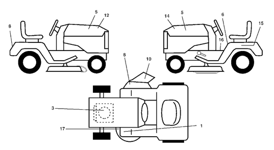 Decals Diagram and Parts List for LT120 (954140047-B)(1998-01) Husqvarna Lawn Tractor