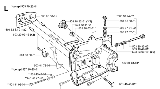 Crankcase Diagram and Parts List for 334T 20031800001-20034400000 Husqvarna Chainsaw