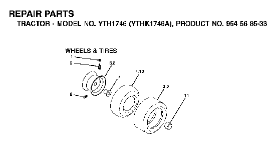 Wheels And Tires Diagram and Parts List for YTH1746A (954568533)(2002-01) Husqvarna Lawn Tractor