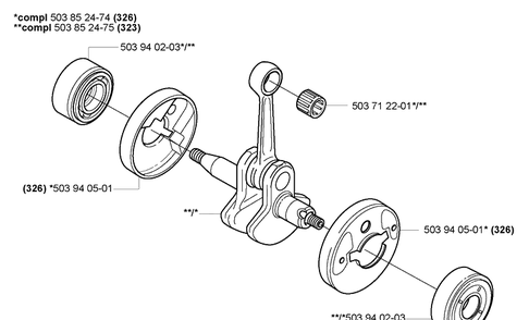 Crankshaft Diagram and Parts List for 323L 2007-01 Husqvarna Trimmer