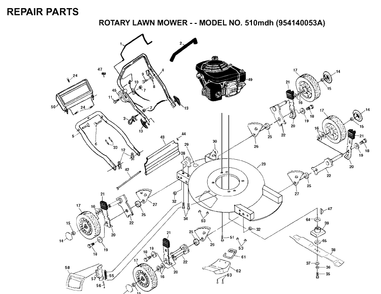 Product Complete Diagram and Parts List for 510 (954140053A)(1999-03) Husqvarna Lawn Mower