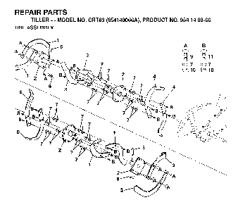 Tine Assembly Diagram and Parts List for CRT83 (954140066A)(1998-02) Husqvarna Tiller