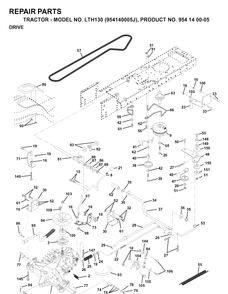 Drive Diagram and Parts List for LTH130 (954140005J)(1998-10) Husqvarna Lawn Tractor