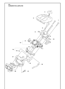 Carburetor And Air Filter Diagram and Parts List for 570 2009-08 Husqvarna Chainsaw
