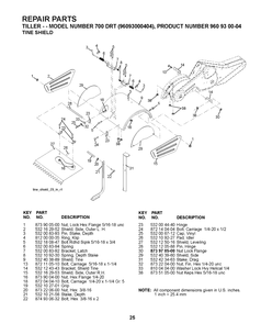 Tine Shield Diagram and Parts List for 700DRT 2008-11 Husqvarna Cultivator