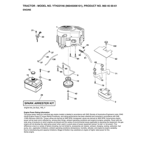 Engine Diagram and Parts List for 96045006101  Husqvarna Lawn Tractor