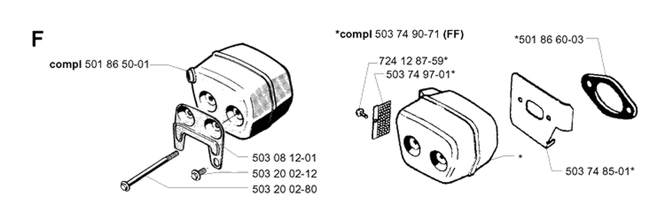 Muffler Diagram and Parts List for 254 20013500001-Current Husqvarna Chainsaw
