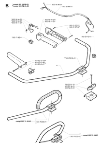 Handle And Controls Diagram and Parts List for 225R 19962200001-19970500000 Husqvarna Brush Cutter