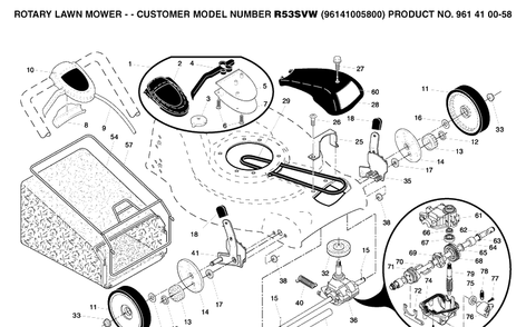 Drive Diagram and Parts List for R53SVW (96141005800)(2006-01) Husqvarna Lawn Mower