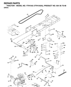 Drive Diagram and Parts List for YTH1542 (954567048)(2000-11) Husqvarna Lawn Tractor