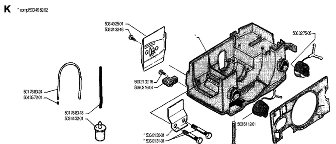 Crankcase Diagram and Parts List for 40 19902200001-19912200000 Husqvarna Chainsaw