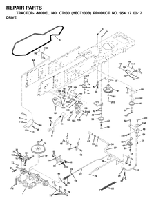 Drive Diagram and Parts List for CT130 (954170017-B)(2000-02) Husqvarna Lawn Tractor