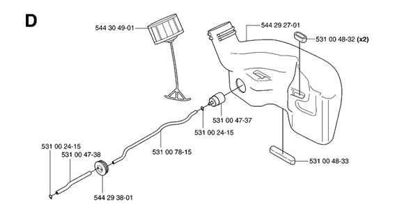 Fuel Tank Diagram and Parts List for 123HD60 20070500001-20070900000 Husqvarna Hedge Trimmer