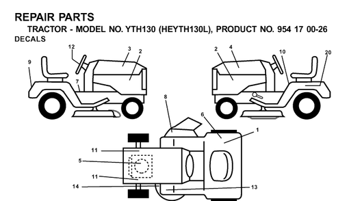 Decals Diagram and Parts List for YTH130 (HEYTH130L)(2001-09) Husqvarna Lawn Tractor