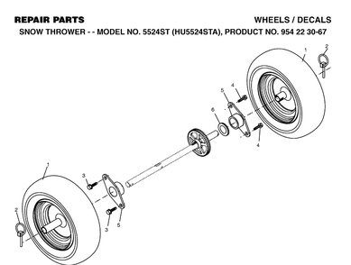 Wheels And Tires Diagram and Parts List for 5524ST (HU5524STA)(2002-09) Husqvarna Snow Blower
