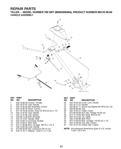 Handle And Controls Diagram and Parts List for 700DRT 2008-11 Husqvarna Cultivator