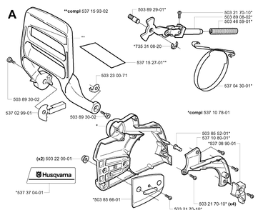 Chain Brake Diagram and Parts List for 357XP 20041800001-20050600000 Husqvarna Chainsaw