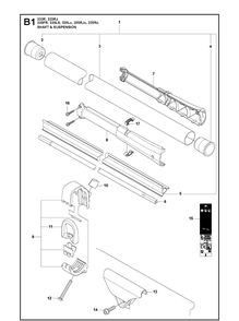 Shaft And Suspension Diagram and Parts List for 333R 20080100001-20105299999 Husqvarna Brush Cutter