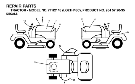 Decals Diagram and Parts List for YTH2148-LO21H48C 2004-03 Husqvarna Lawn Tractor
