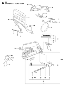 Chain Brake Clutch Cover Diagram and Parts List for 362 2011-02 Husqvarna Chainsaw