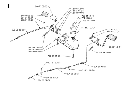 Pedals Diagram and Parts List for R11BIO 1999-04 Husqvarna Lawn Tractor