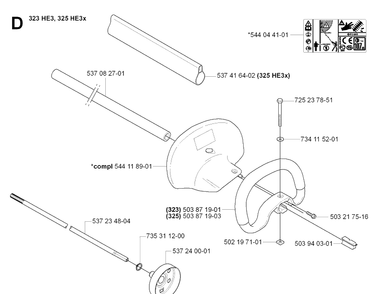 Shaft And Handle Diagram and Parts List for 325HE3 (X-SERIES)(20070100001-20090900000)(2007) Husqvarna Hedge Trimmer