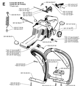 Fuel Tank And Handle Diagram and Parts List for 272XP 19970100001-19994500000 Husqvarna Chainsaw