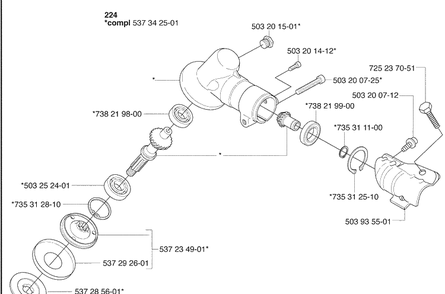 224 Gearbox Diagram and Parts List for 324RX 2009-06 Husqvarna Brush Cutter
