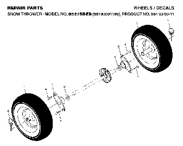 Wheels And Tires Diagram and Parts List for 8527SBEB (96193001100, 961930011)(2005-12) Husqvarna Snow Blower