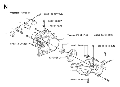 Crankcase Diagram and Parts List for 325HDA55X 20054000001 & Above Husqvarna Hedge Trimmer