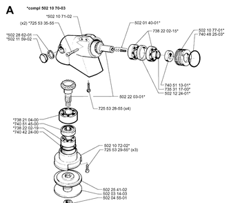 Bevel Gear Diagram and Parts List for 265RX 19954500001-19991000000 Husqvarna Brush Cutter