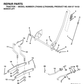 Mower Lift / Deck Lift Diagram and Parts List for LTH2042-LTH2042B 2004-01 Husqvarna Lawn Tractor