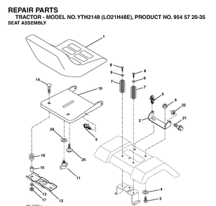 Seat Diagram and Parts List for YTH2148-LO21H48E 2005-05 Husqvarna Lawn Tractor