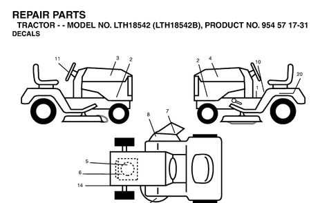 Decals Diagram and Parts List for LTH18542-LTH18542B 2004-03 Husqvarna Lawn Tractor