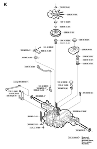 Transmission Diagram and Parts List for R13 2001-01 Husqvarna Lawn Tractor