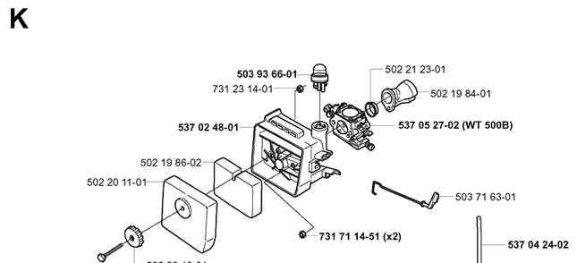 Carburetor And Air Filter Diagram and Parts List for 240RBD 20004000001-Current Husqvarna Brush Cutter