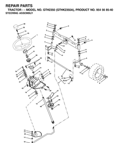 Steering Diagram and Parts List for GTH2350-GTHK2350A 2002-07 Husqvarna Lawn Tractor