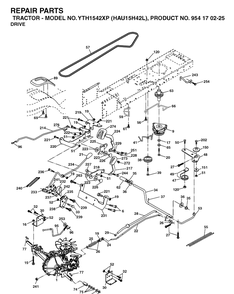Drive Diagram and Parts List for YTH1542XP (HAU15H42L)(2005-05) Husqvarna Lawn Tractor