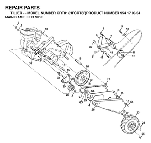 Mainframe, Left Side Diagram and Parts List for CRT81 (954170054-F)(2002-01) Husqvarna Tiller