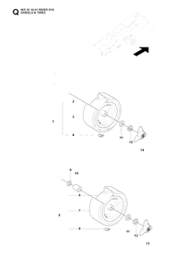 Wheels And Tires Diagram and Parts List for R16 (965161601)(2007-06) Husqvarna Lawn Tractor