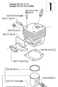 Piston/Cylinder Diagram and Parts List for 365EPA 2003-11 Husqvarna Chainsaw