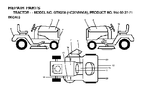 Decals Diagram and Parts List for GTH200 (HC20VH50A, 954002771)(1996-04) Husqvarna Lawn Tractor