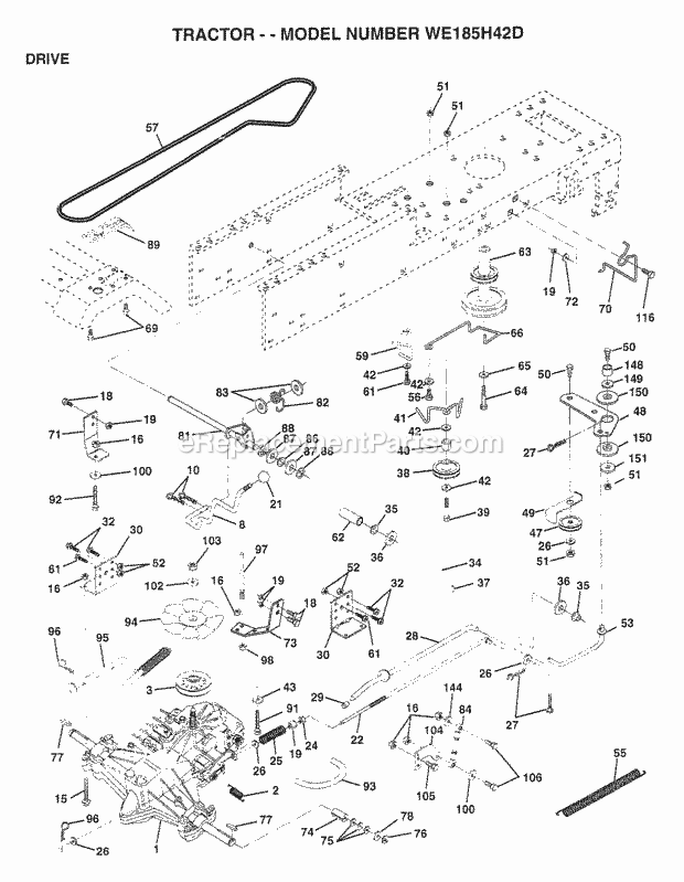 Drive Diagram and Parts List for WE185H42D 1998 Husqvarna Lawn Tractor